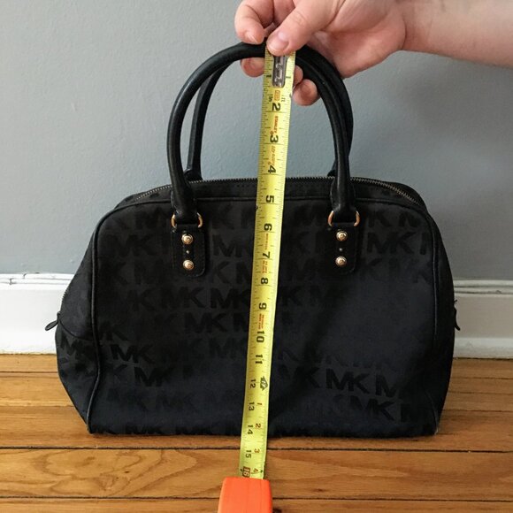 Michael Kors Charlotte Black Signature Logo Satchel Handbag Purse - Picture 6 of 11